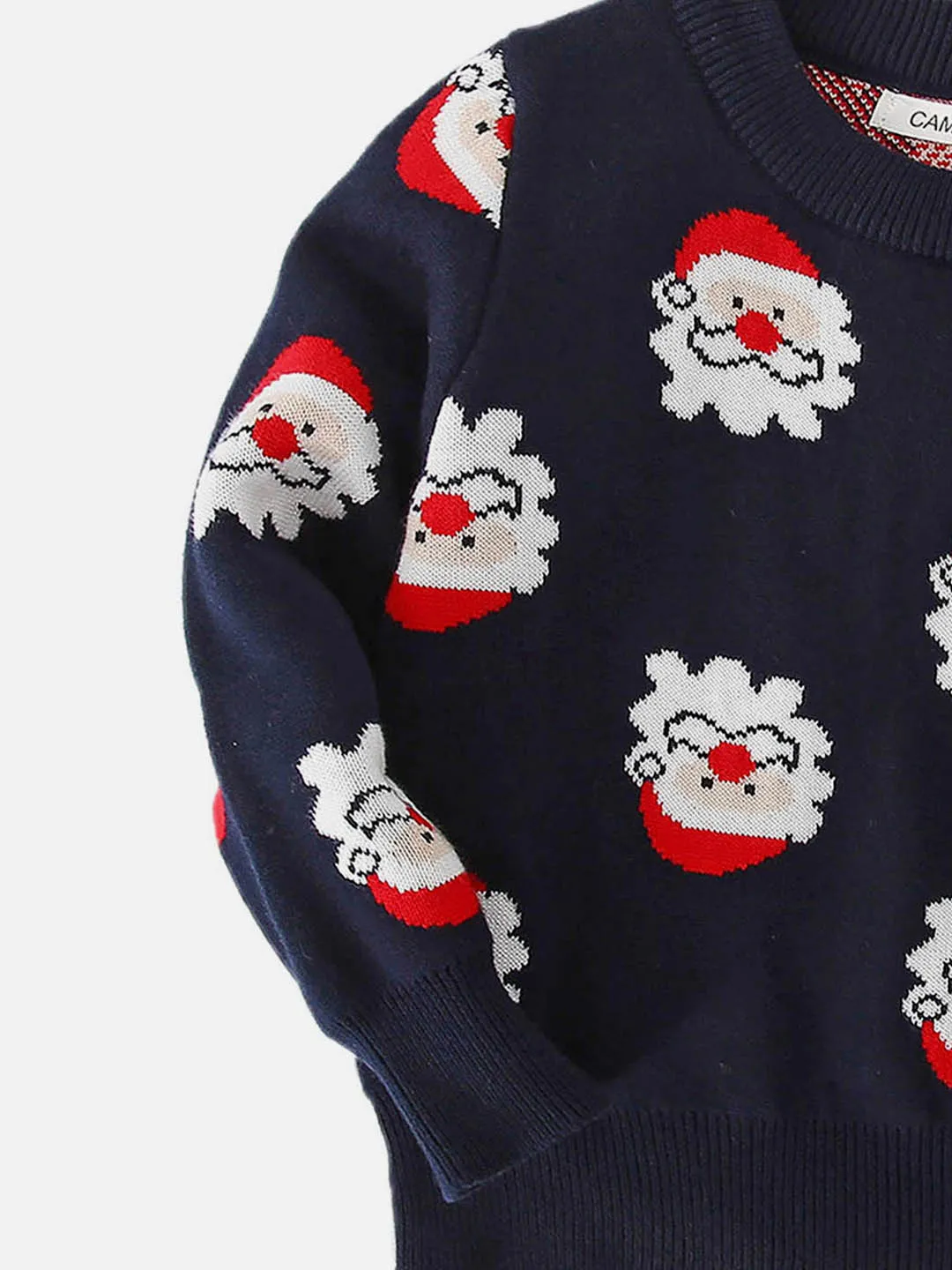 Little Surprise Box Navy Multi Santa Faces Knitted Warmer, Cardigan Christmas Sweater for Kids