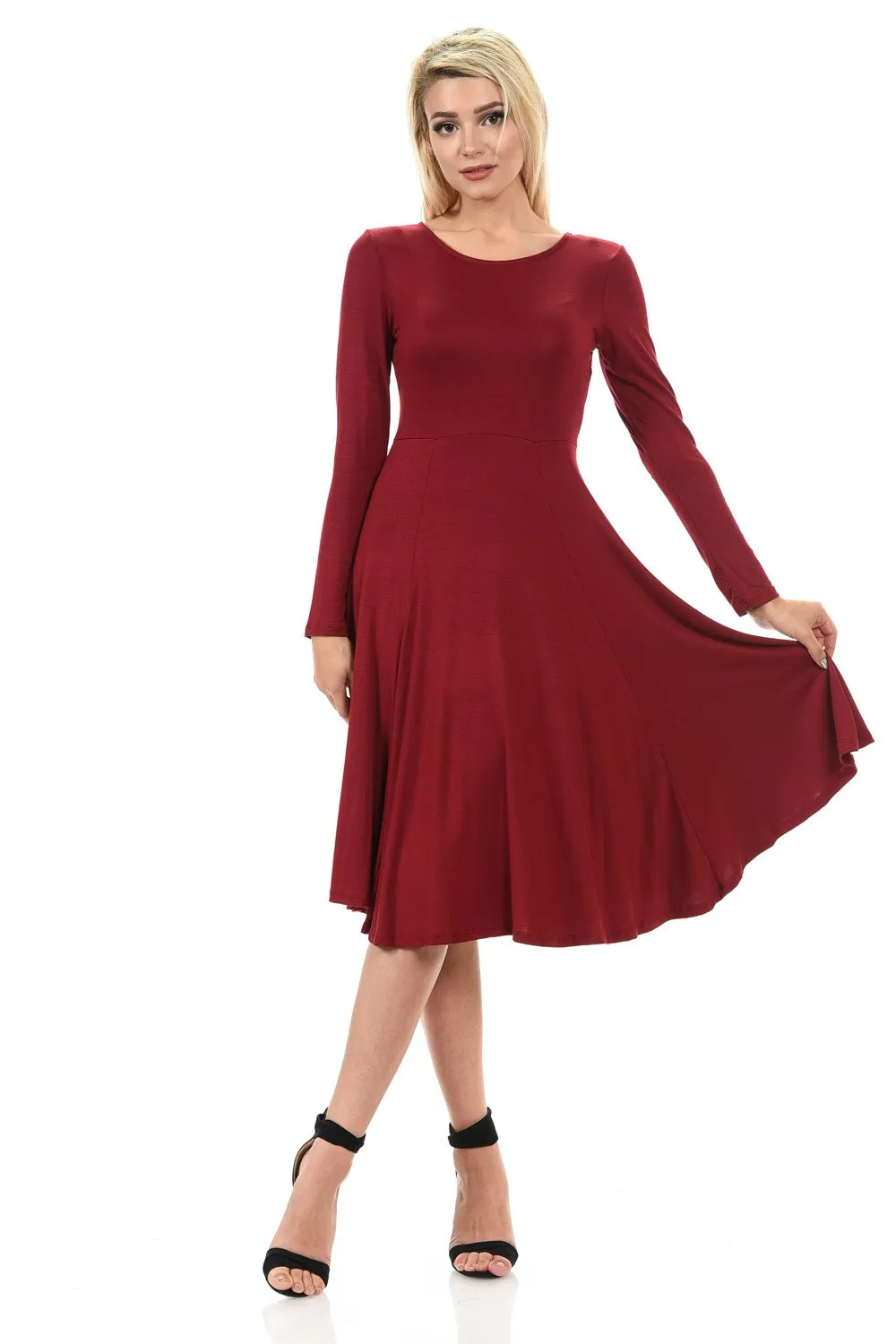 Long Sleeve Fit and Flare Midi Dress