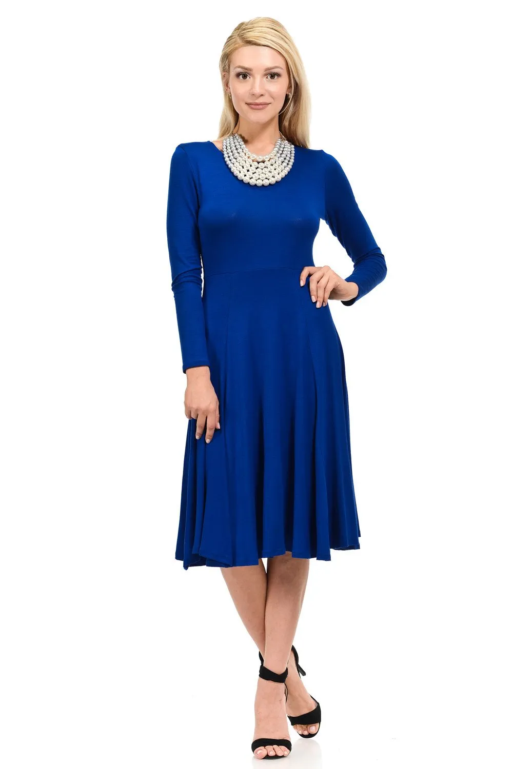 Long Sleeve Fit and Flare Midi Dress