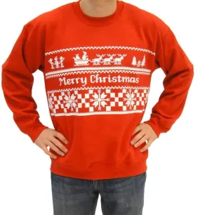 Merry Christmas Santa on Sleigh with Reindeer Red Sweatshirt