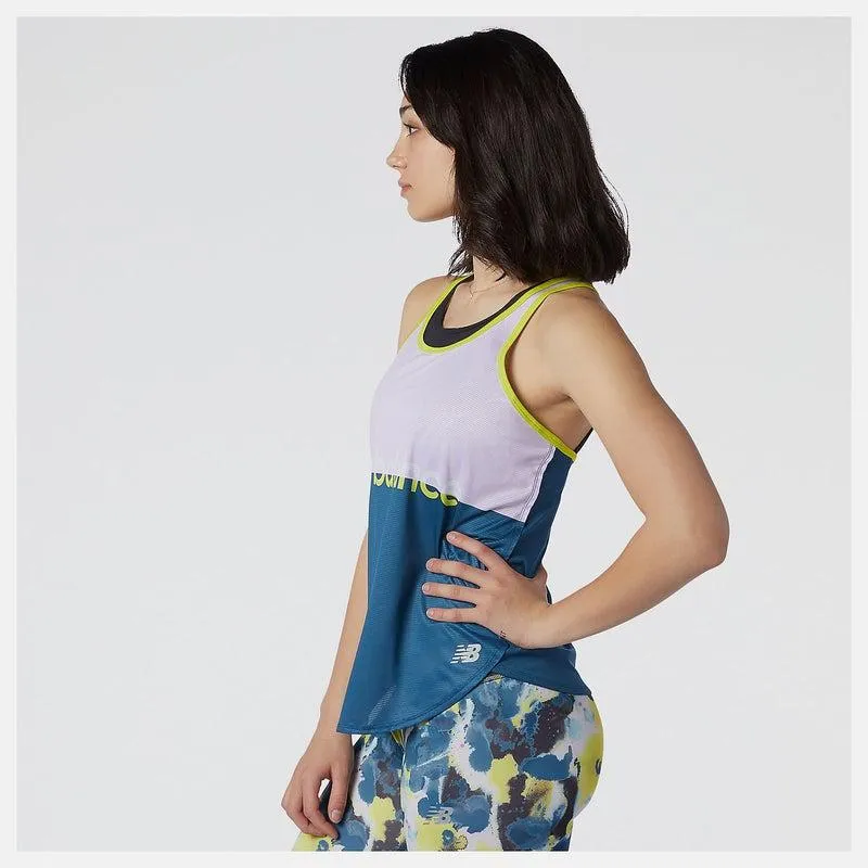 New Balance Printed Accelerate Tank- Lagoon