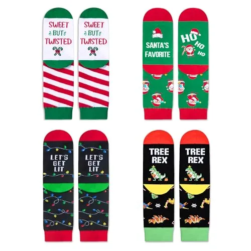 Novelty Christmas Gifts for Kids 4-7 Years, Stocking Stuffers, Xmas Gifts, Christmas Presents, Santa Socks, Holiday Socks for Boys Girls, Best Secret Santa Gifts, Funny Children Christmas Socks