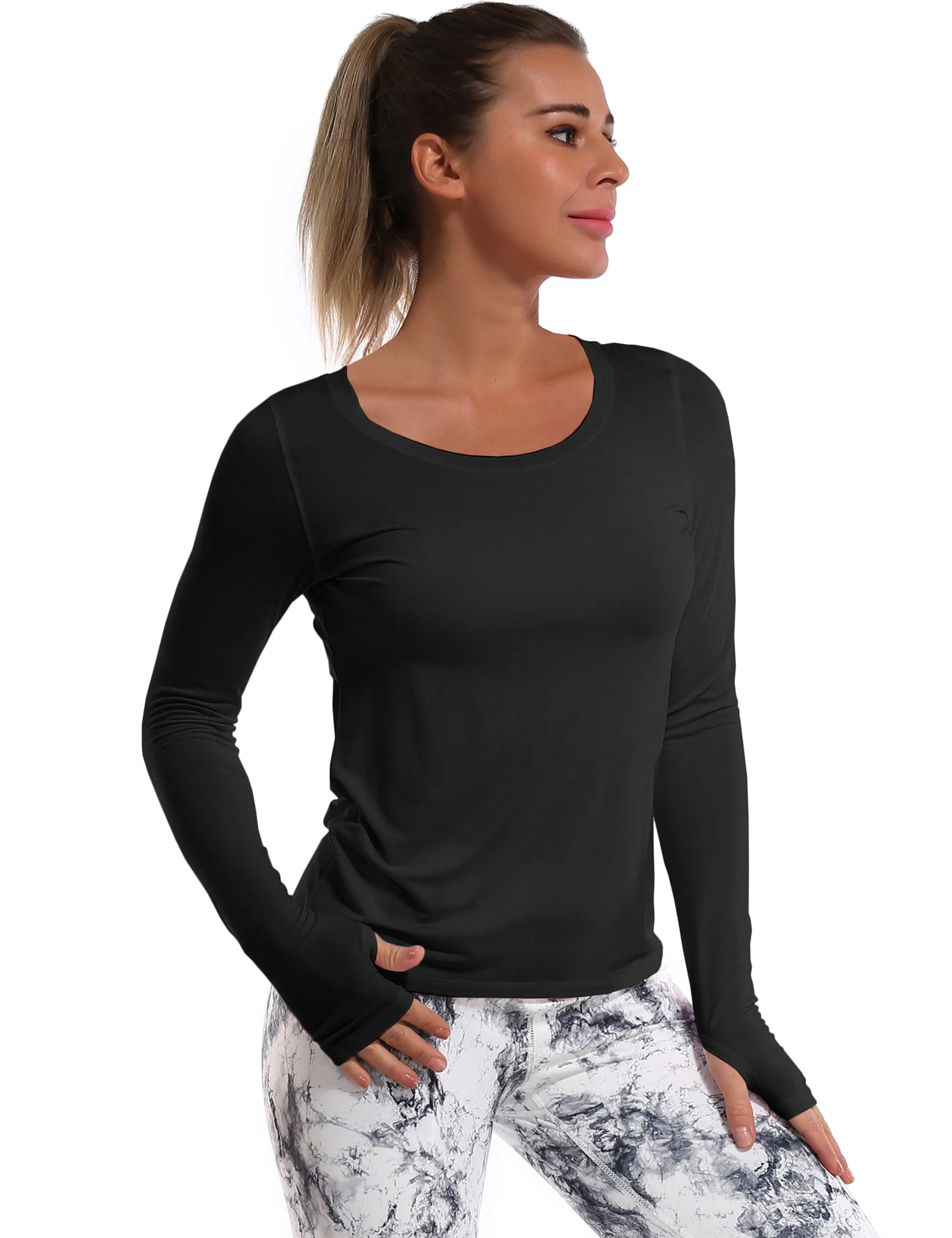 Open Back Long Sleeve Tops black_Running