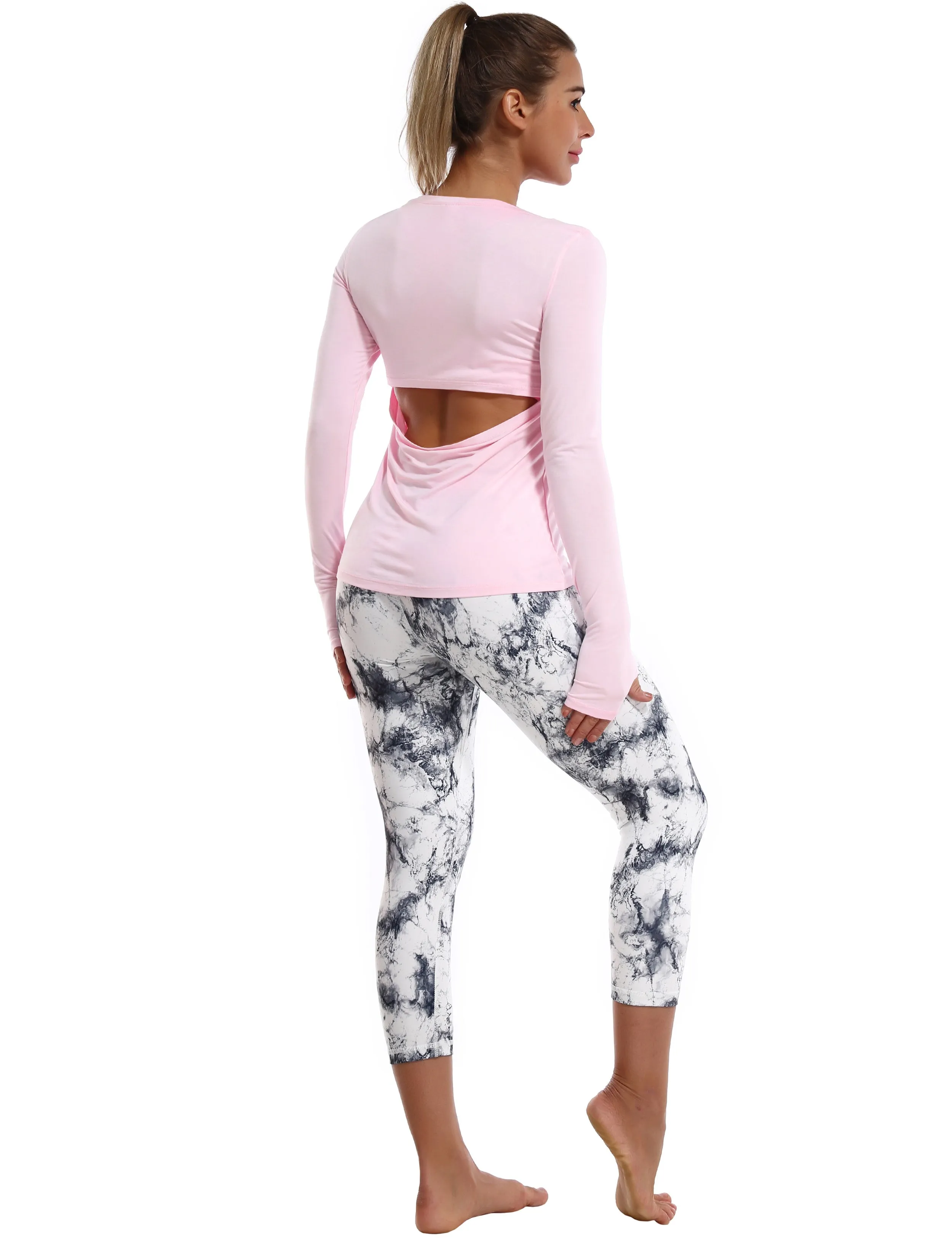 Open Back Long Sleeve Tops lightpink_Running