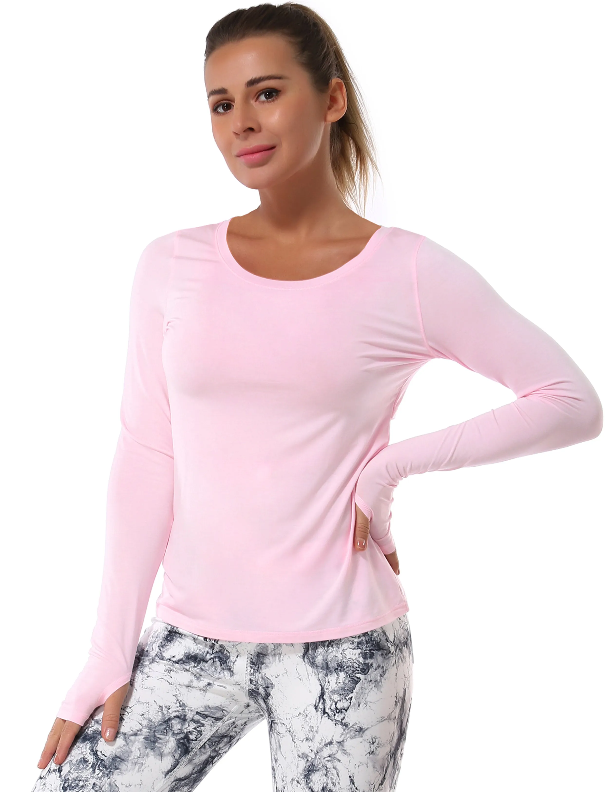 Open Back Long Sleeve Tops lightpink_Running