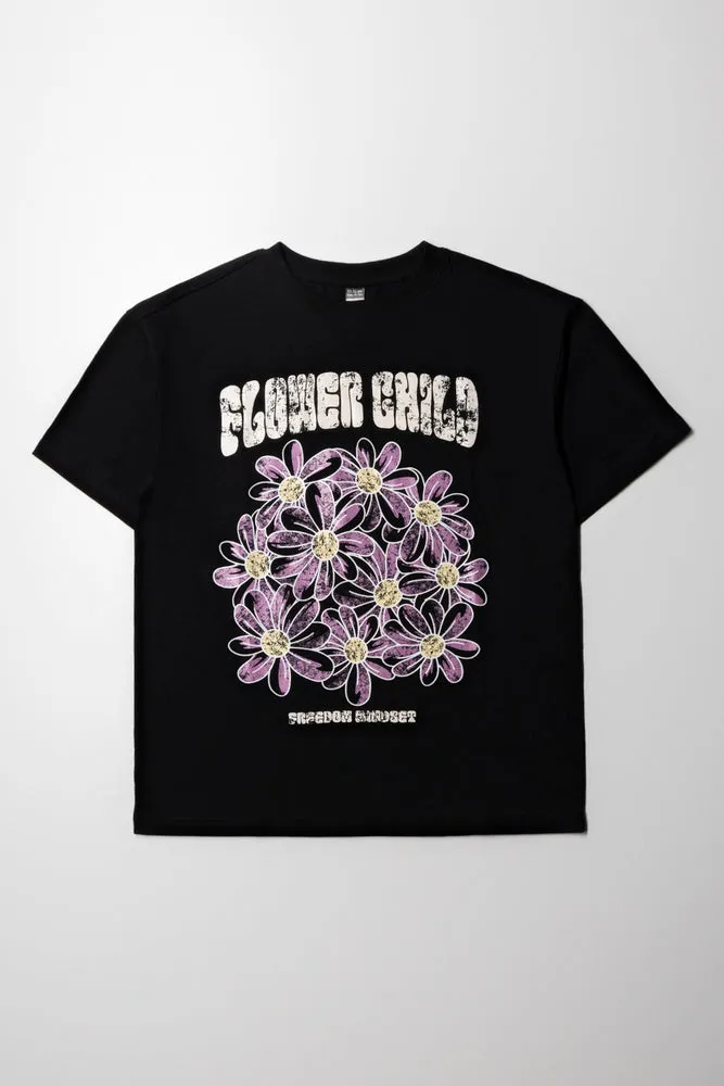 Oversized Tshirt Flower Child Black