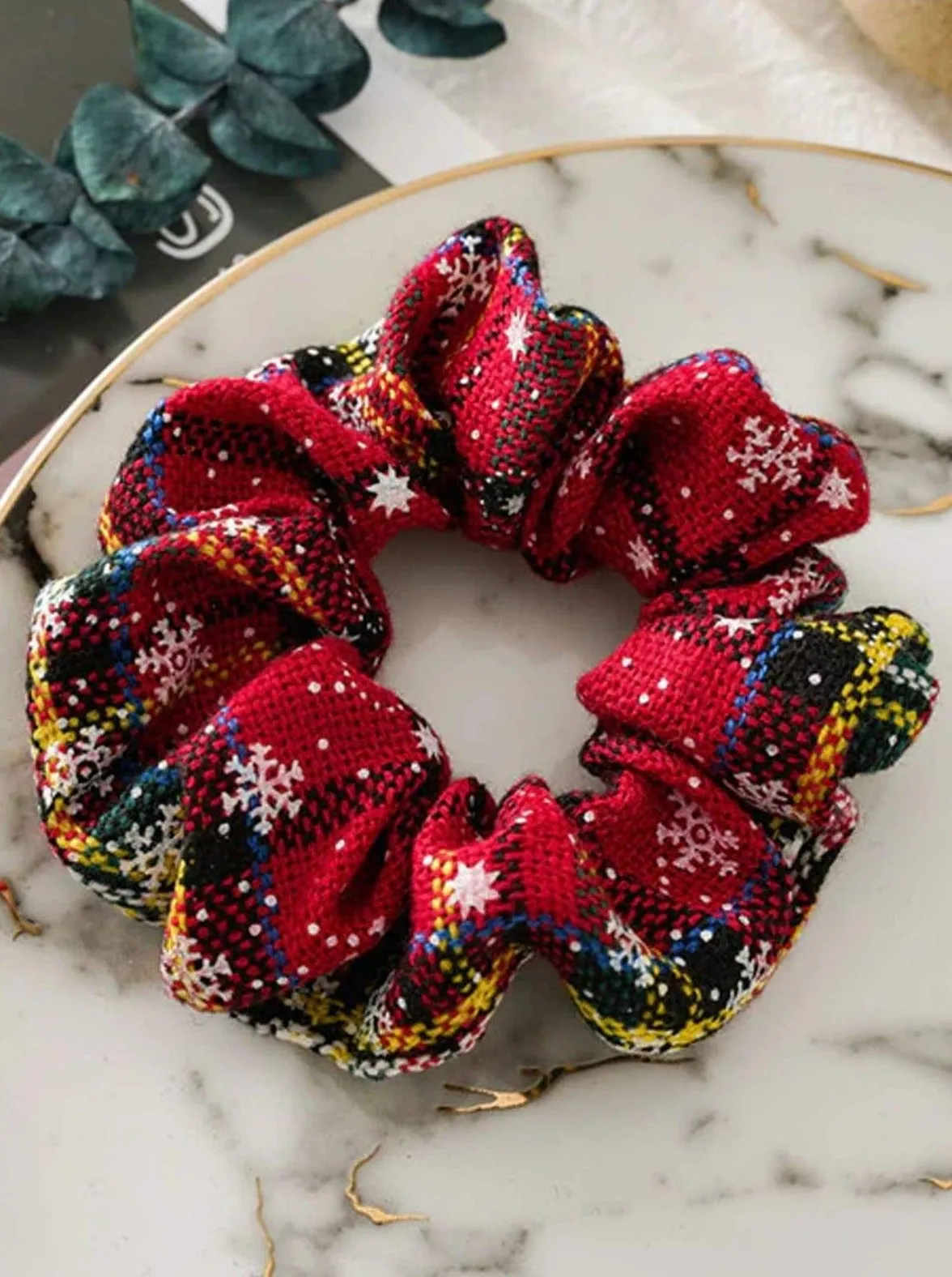 Playing Festive Checkered Hair Scrunchies