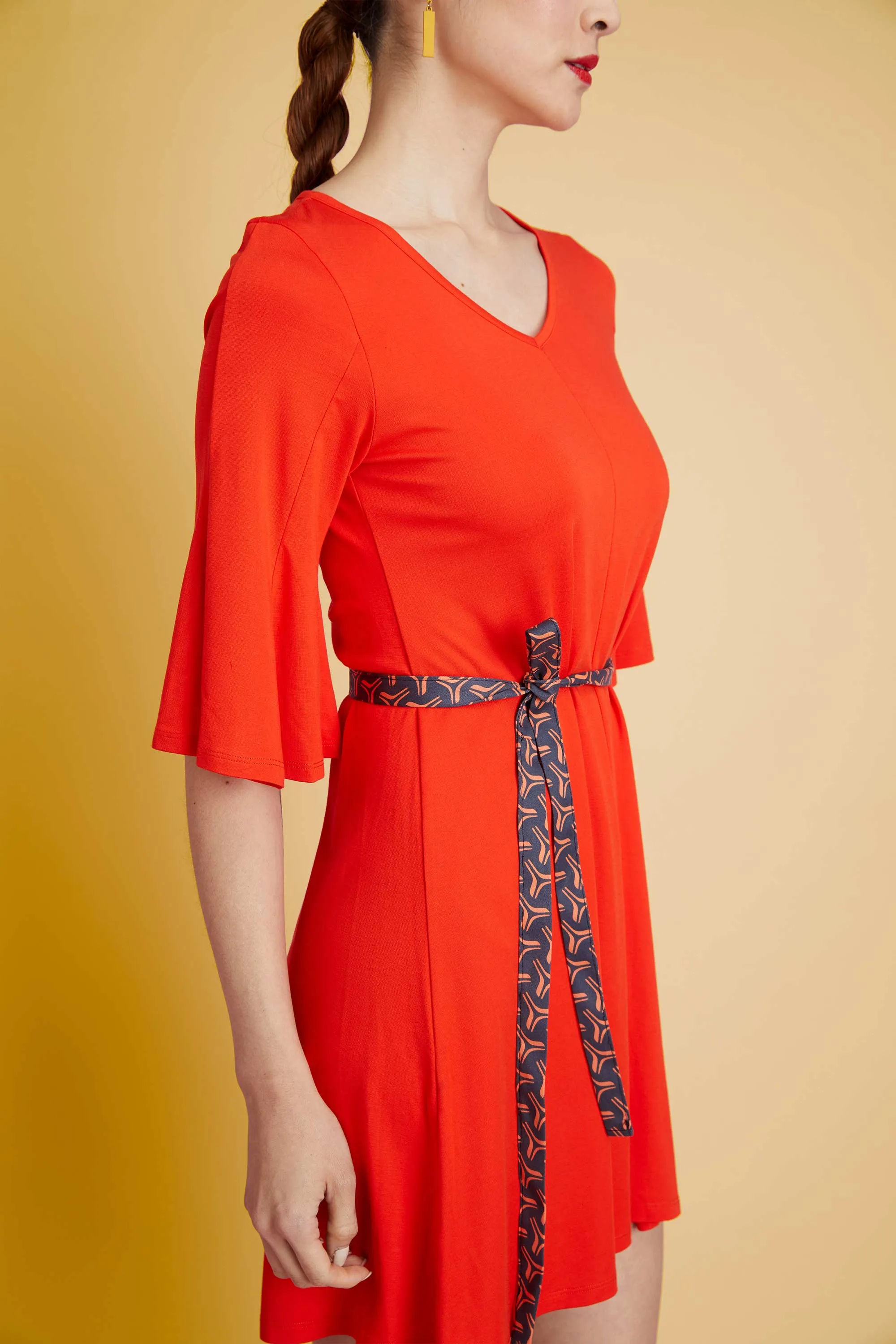 Reckless Ericka x SIA — Red Bell Sleeve Knee Length Dress