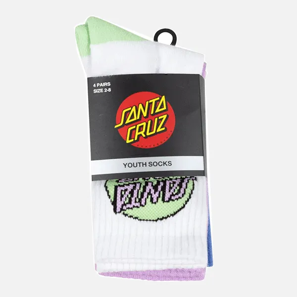 Santa Cruz Youth Other Dot Crew Sock 4pk - White/Purple/Pink/Blue