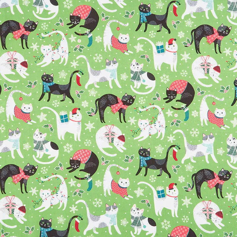 Santa Paws - Cats Tossed Green Yardage