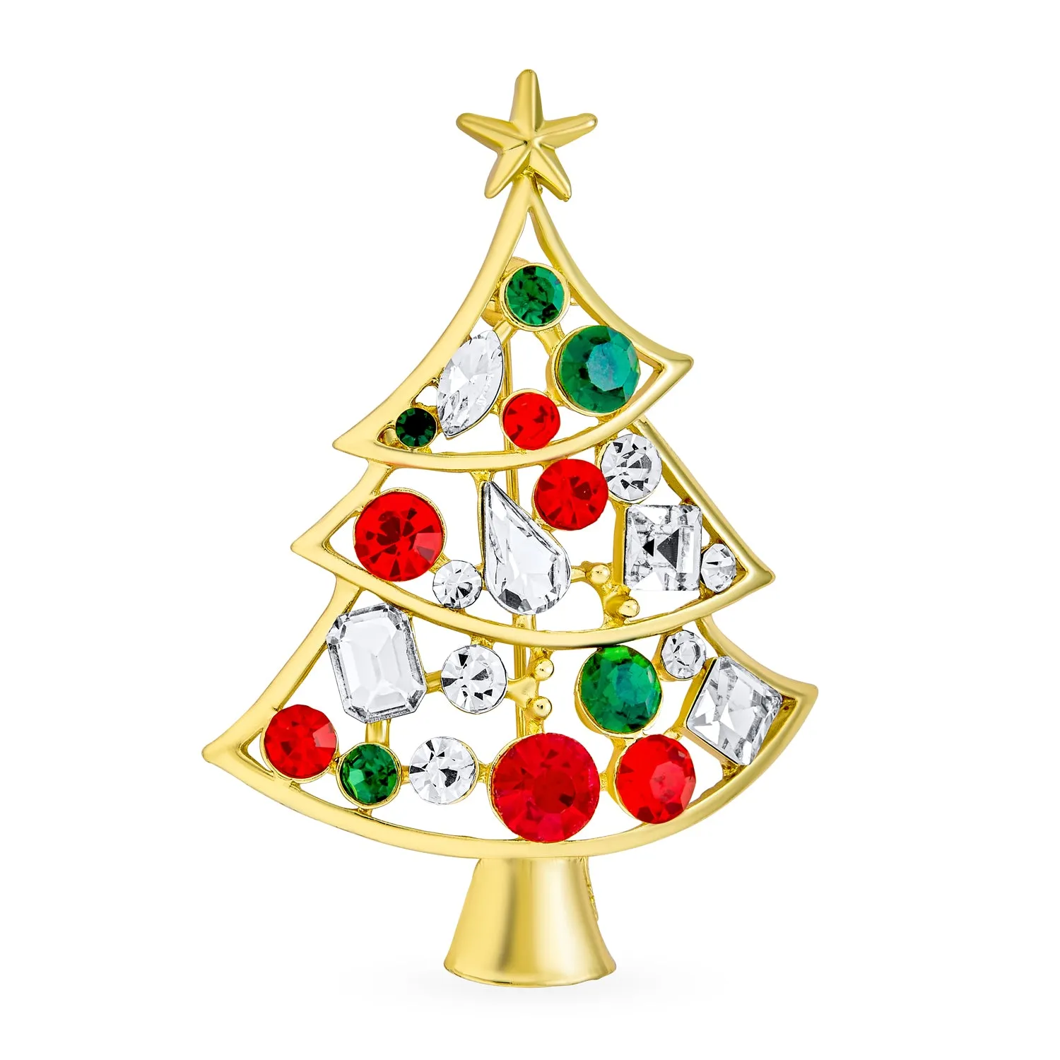 Sparkling Crystal Christmas Tree Brooche Pin Red Green White Gold Plated