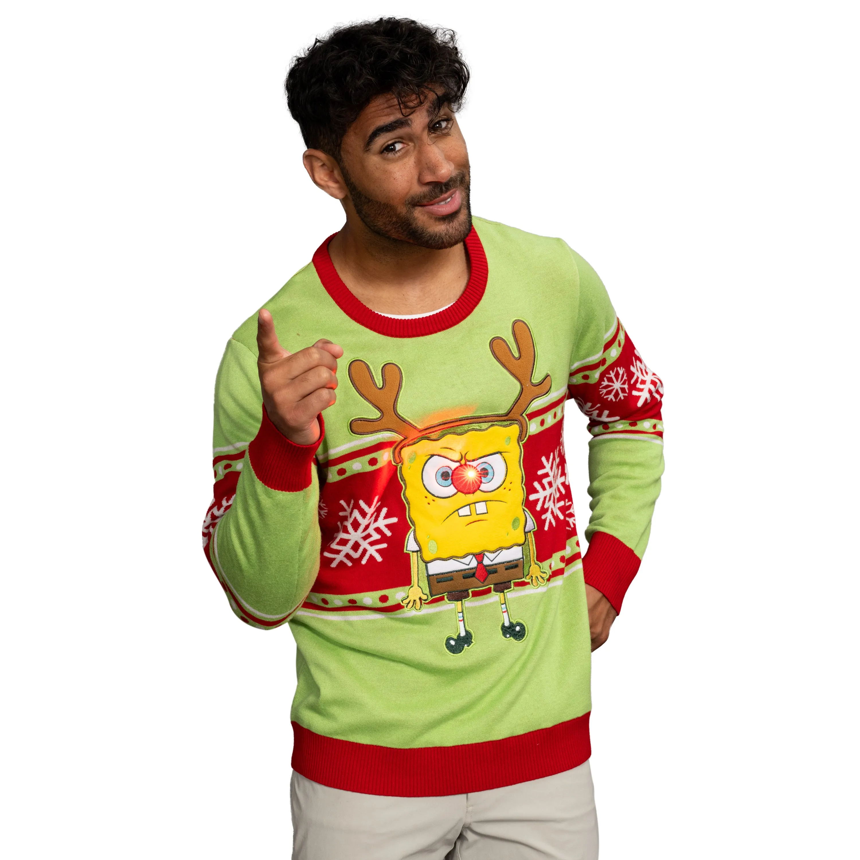 Spongebob LED Reindeer Nose Ugly Christmas Sweater