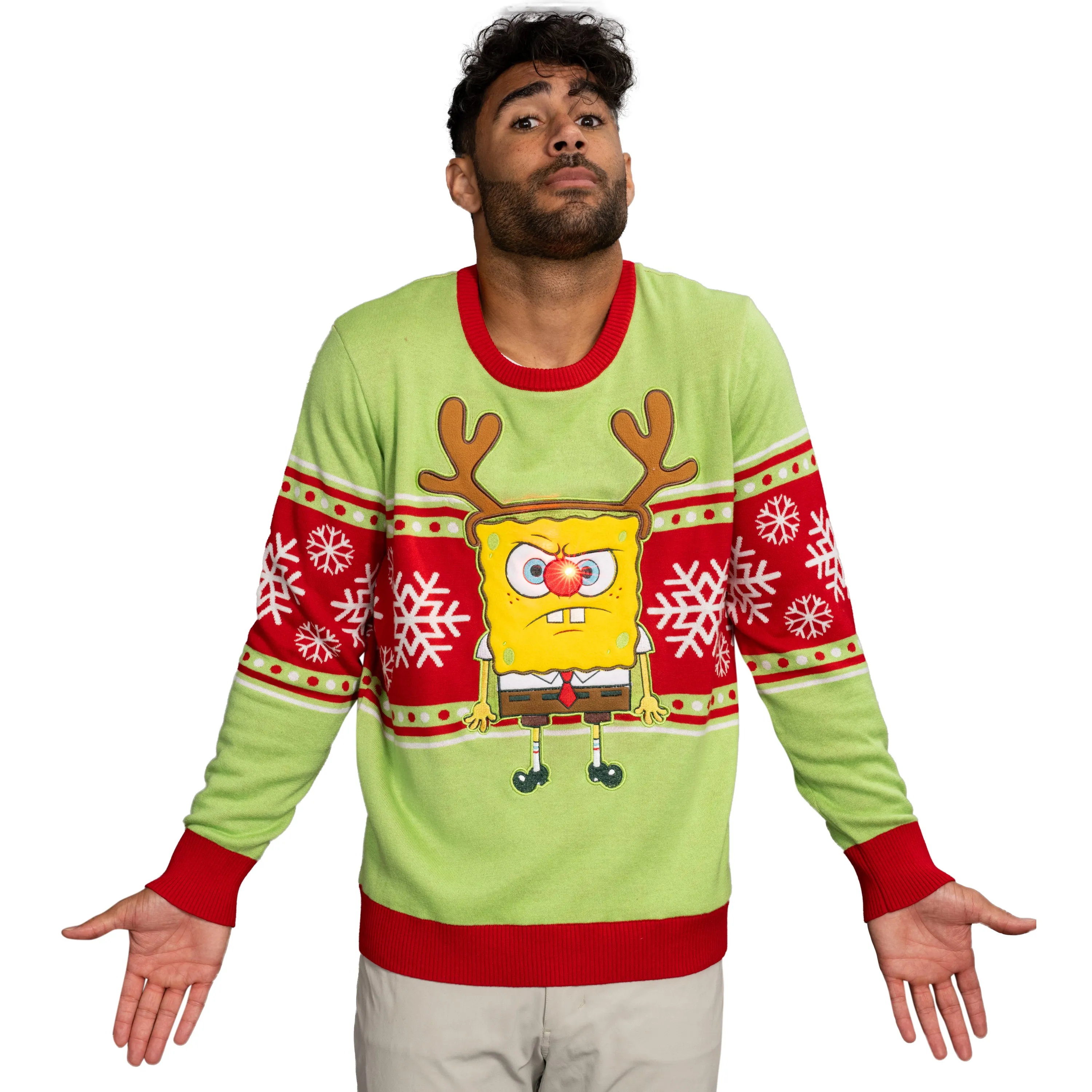 Spongebob LED Reindeer Nose Ugly Christmas Sweater