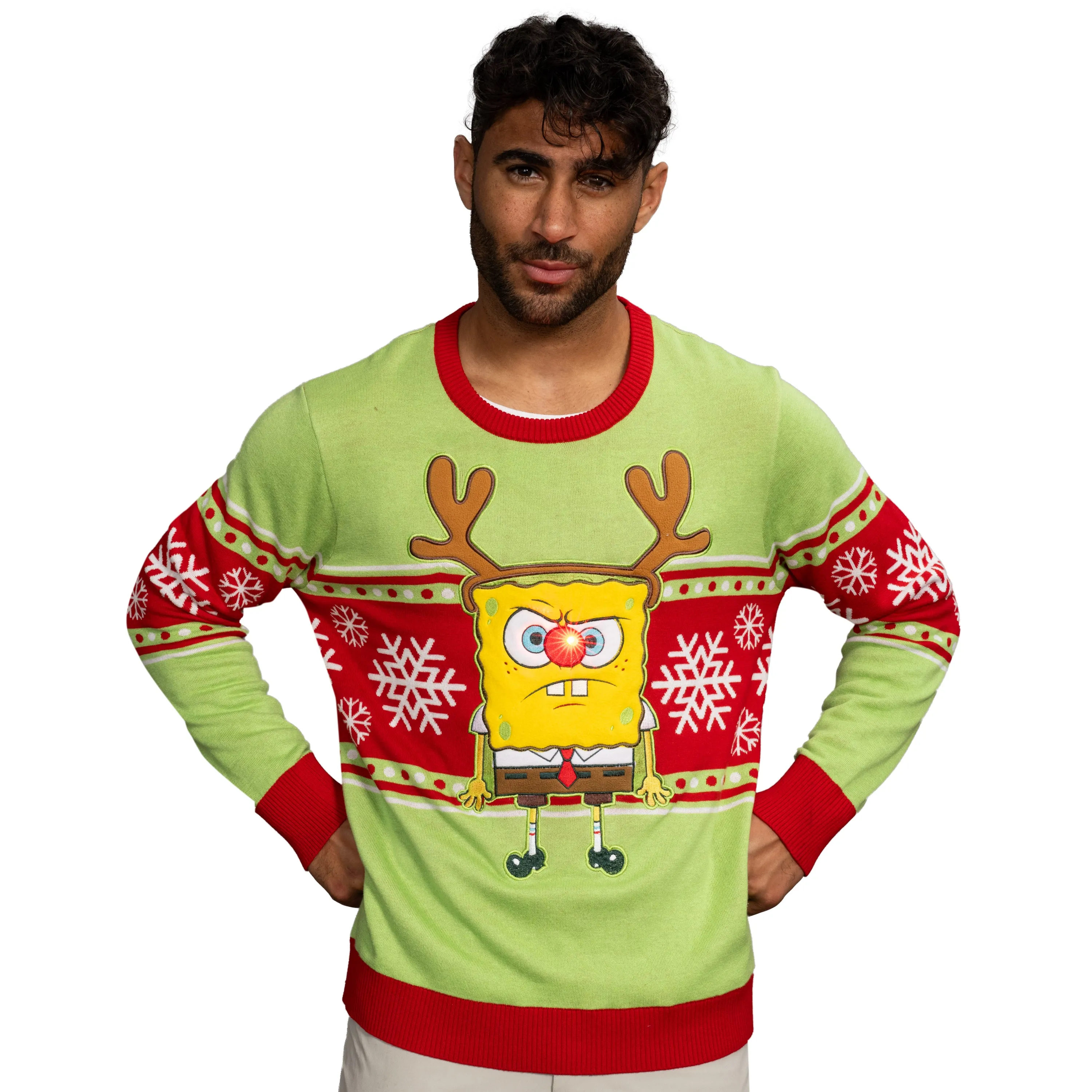 Spongebob LED Reindeer Nose Ugly Christmas Sweater