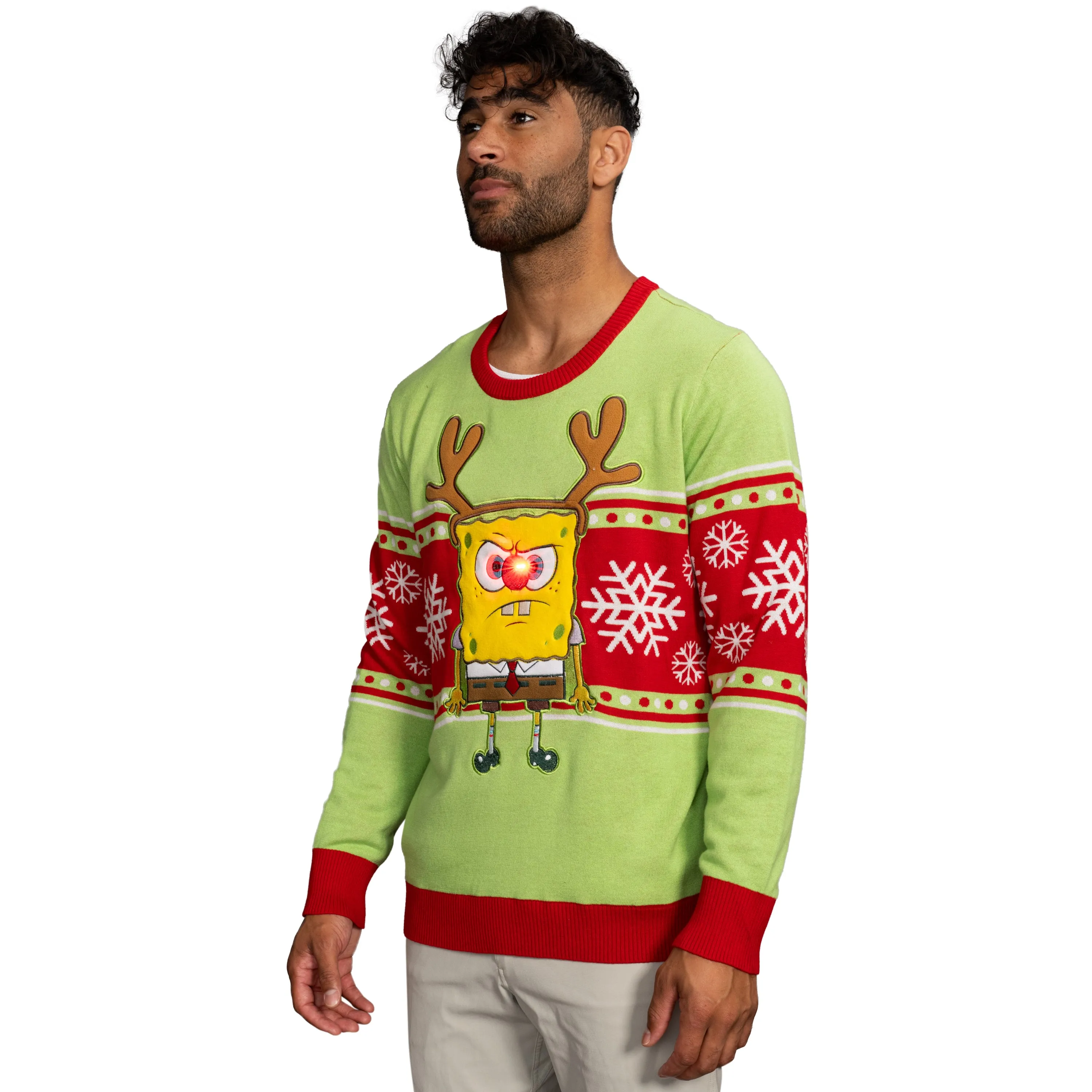 Spongebob LED Reindeer Nose Ugly Christmas Sweater