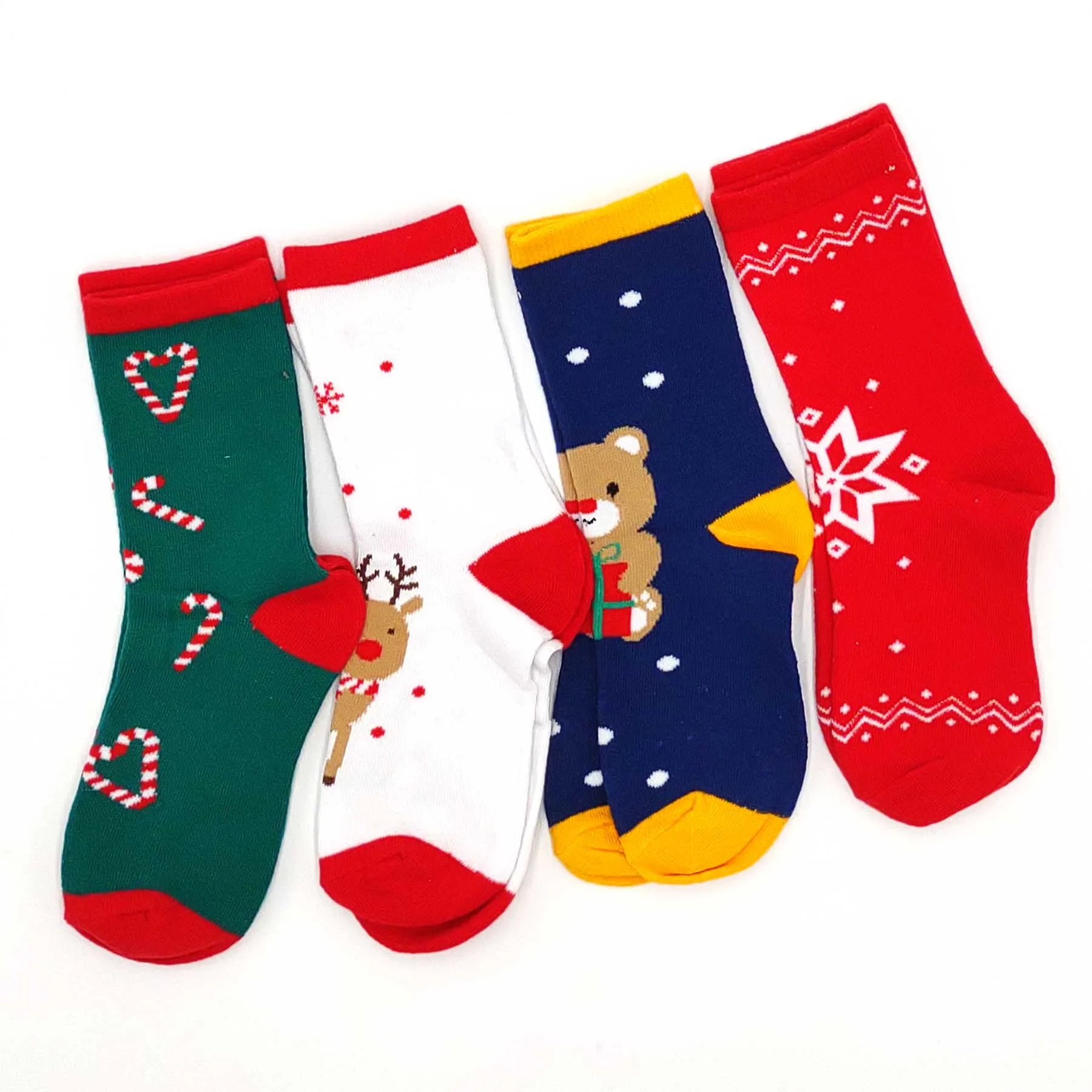 TeeHee Christmas Holiday Novelty Little Kids Crew Socks 4-Pair Teddy Bear-Candy Cane-Reindeer (K2203)