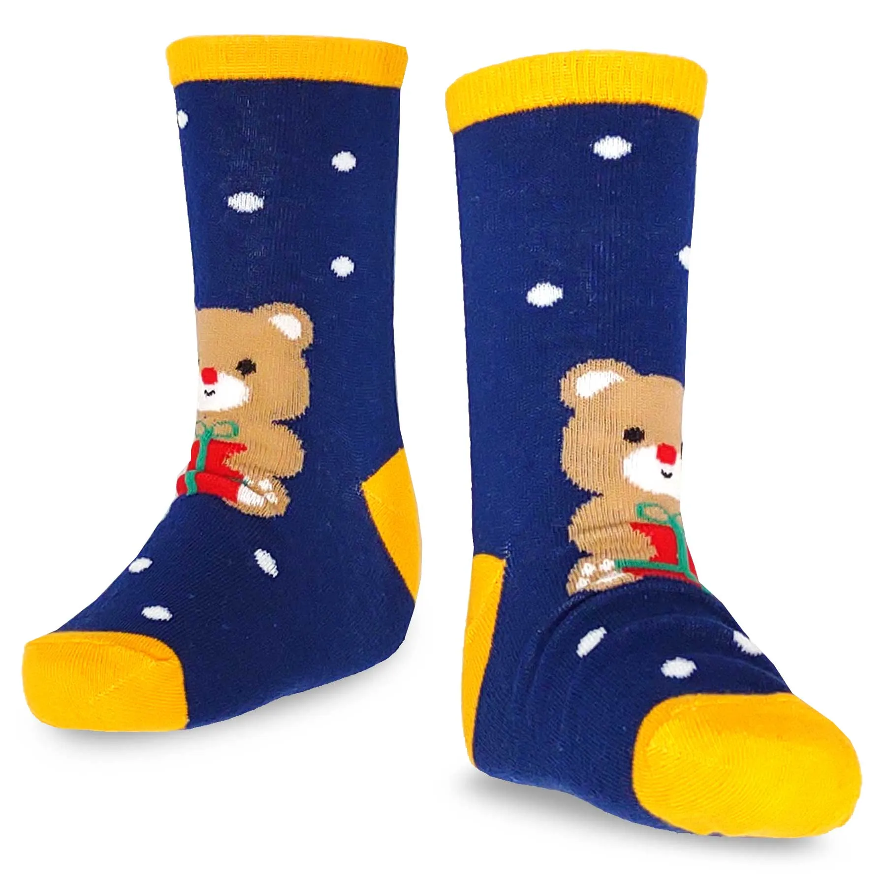 TeeHee Christmas Holiday Novelty Little Kids Crew Socks 4-Pair Teddy Bear-Candy Cane-Reindeer (K2203)