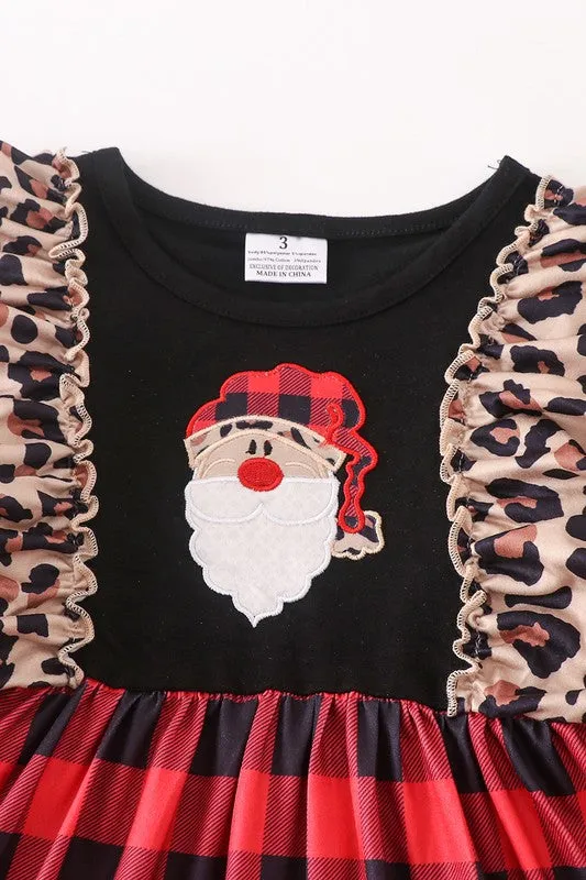 Toddler & Girls Red Plaid & Lepord Santa Dress