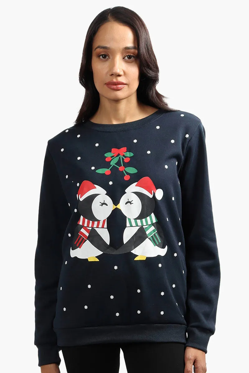 Ugly Christmas Sweater Penguin Print Christmas Sweater - Navy