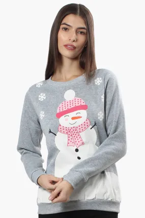 Ugly Christmas Sweater Snowman Print Christmas Sweater - Grey