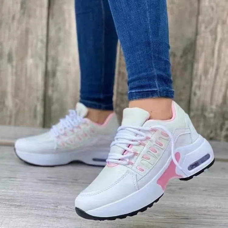 Wedge Heel Lace Up Running Sneakers