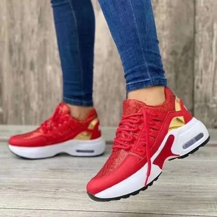 Wedge Heel Lace Up Running Sneakers