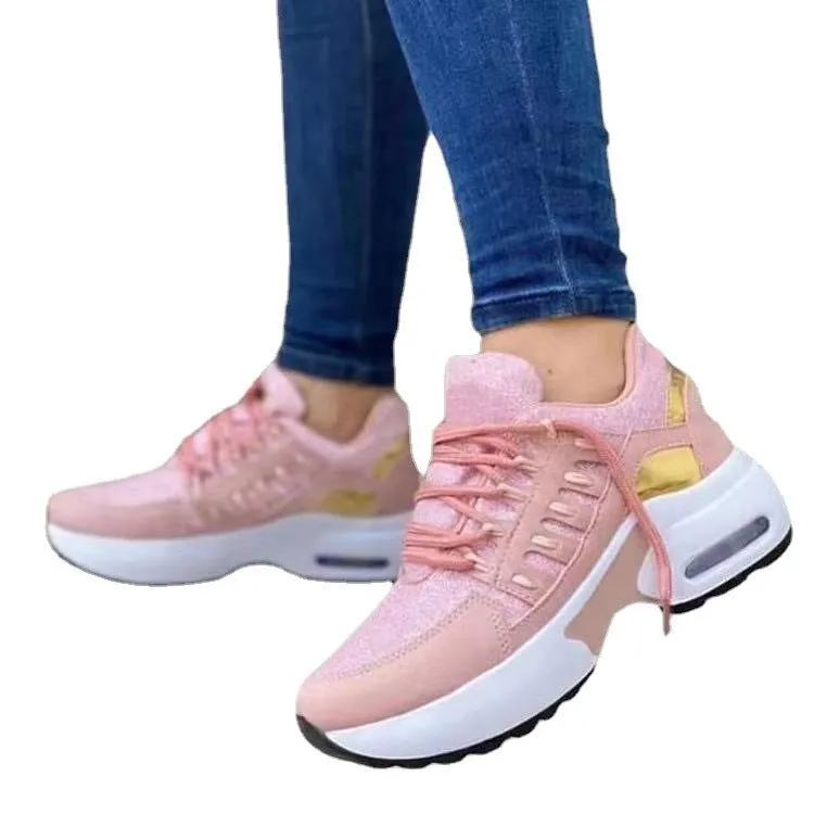 Wedge Heel Lace Up Running Sneakers