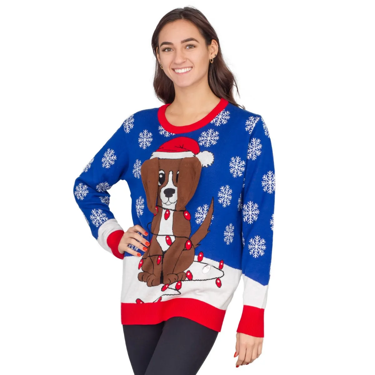 Women's Flappy Dog Animated Puppy Ears Ugly Christmas Sweater