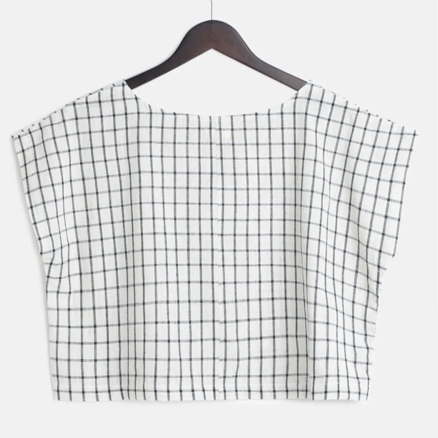 Women's Zen Box Cotton Top - Blue Checks