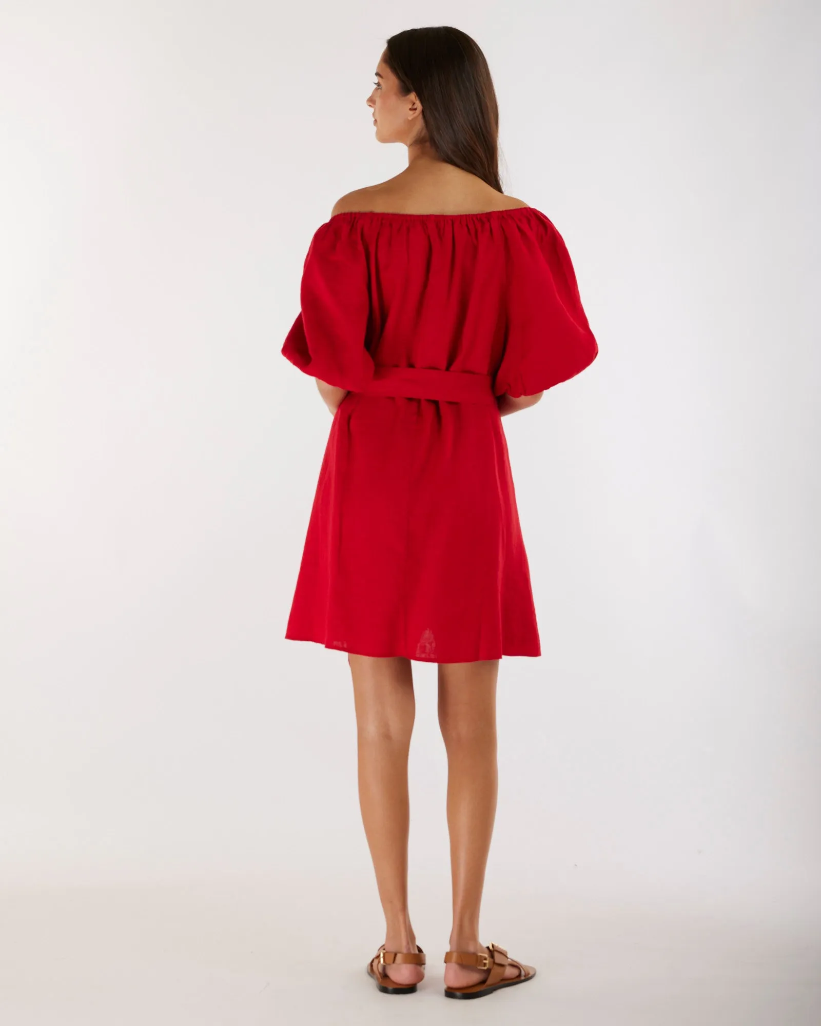 Wren Linen Mini Dress - Red