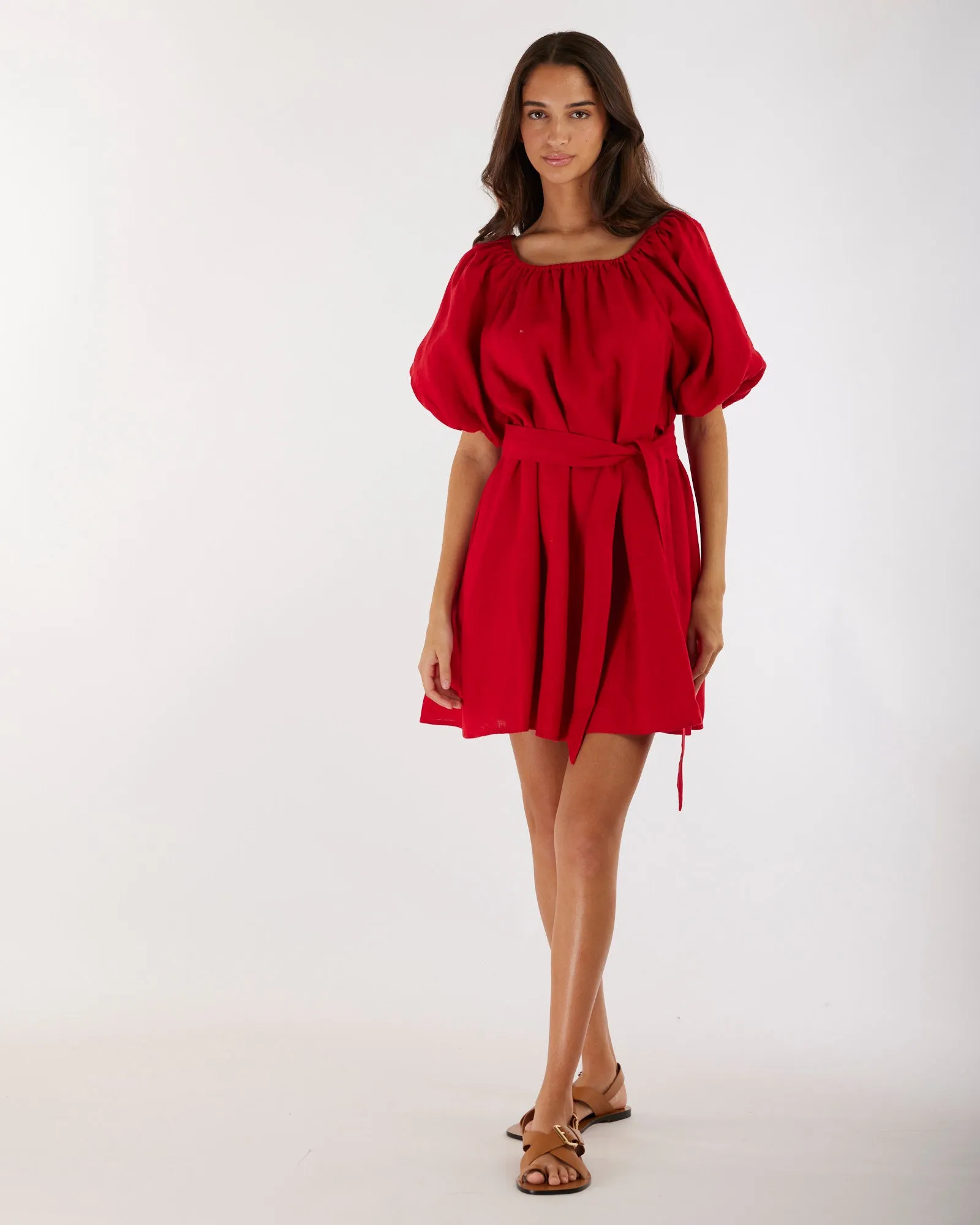 Wren Linen Mini Dress - Red