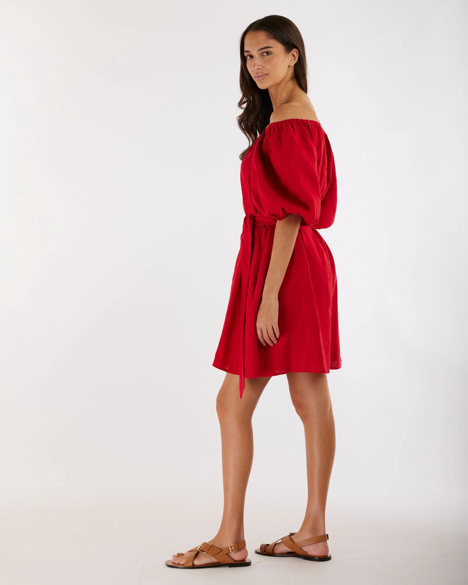 Wren Linen Mini Dress - Red