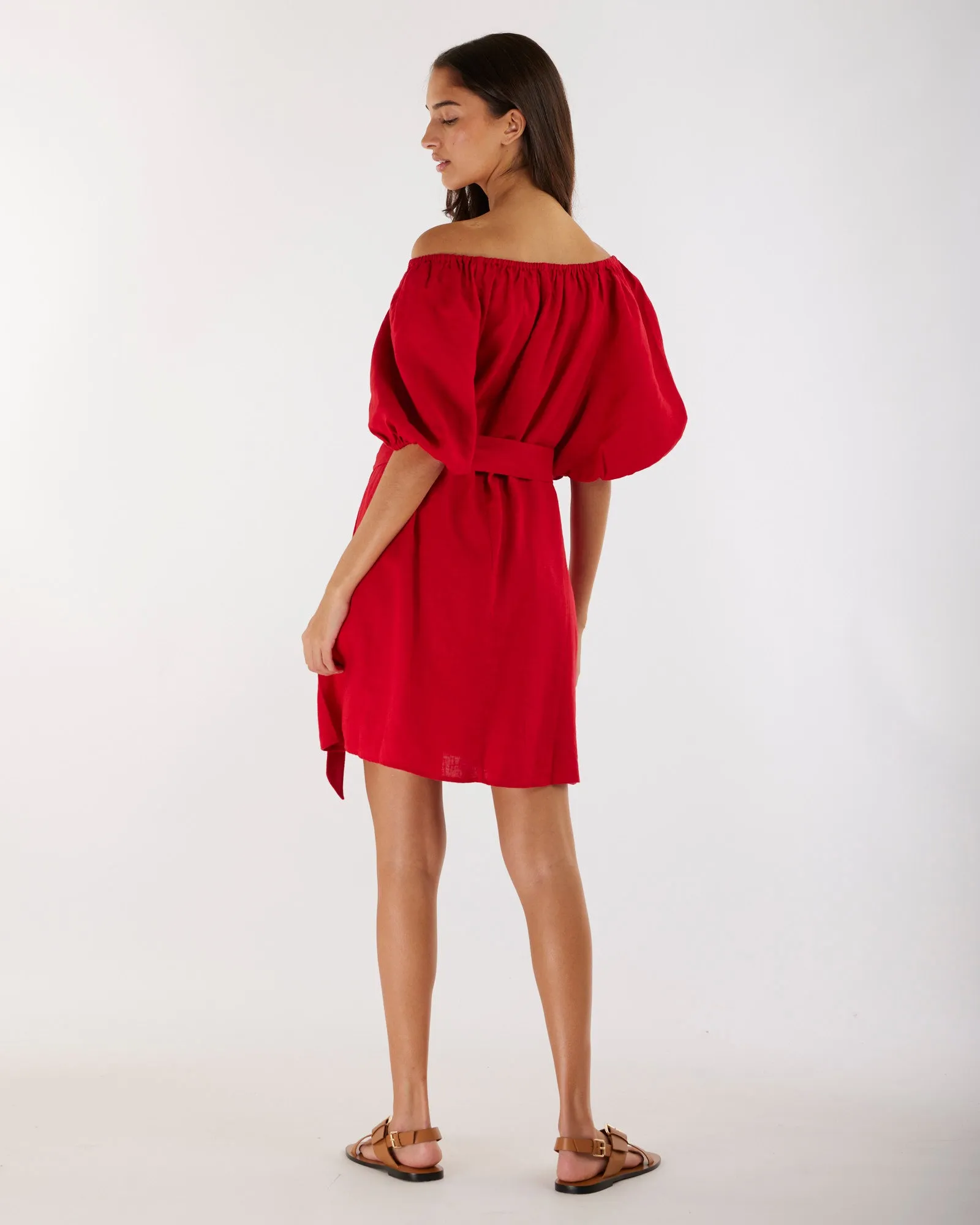 Wren Linen Mini Dress - Red