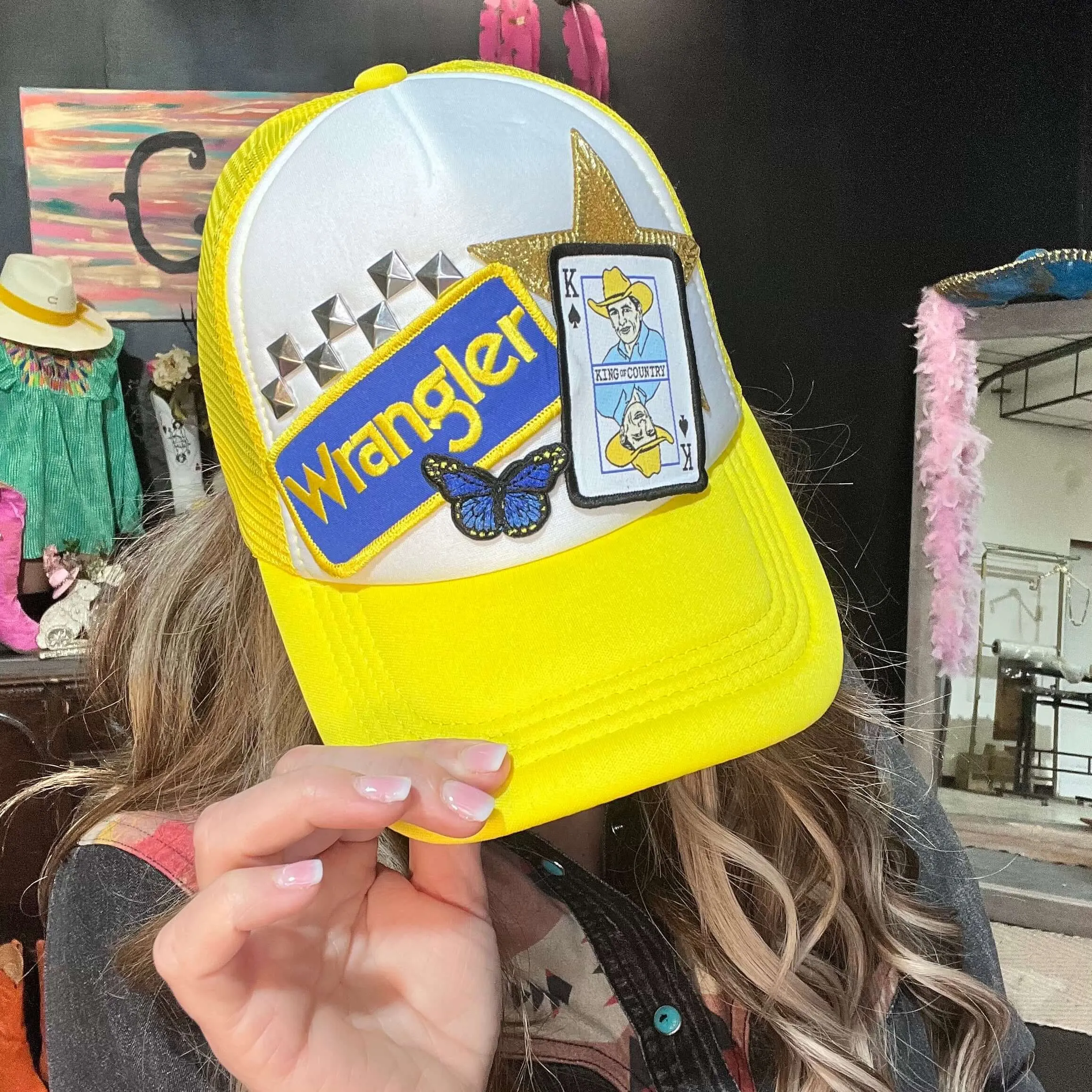 Yellow Wrangler & George Custom Trucker Hat