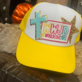 Yellow WWJD Custom Trucker Hat