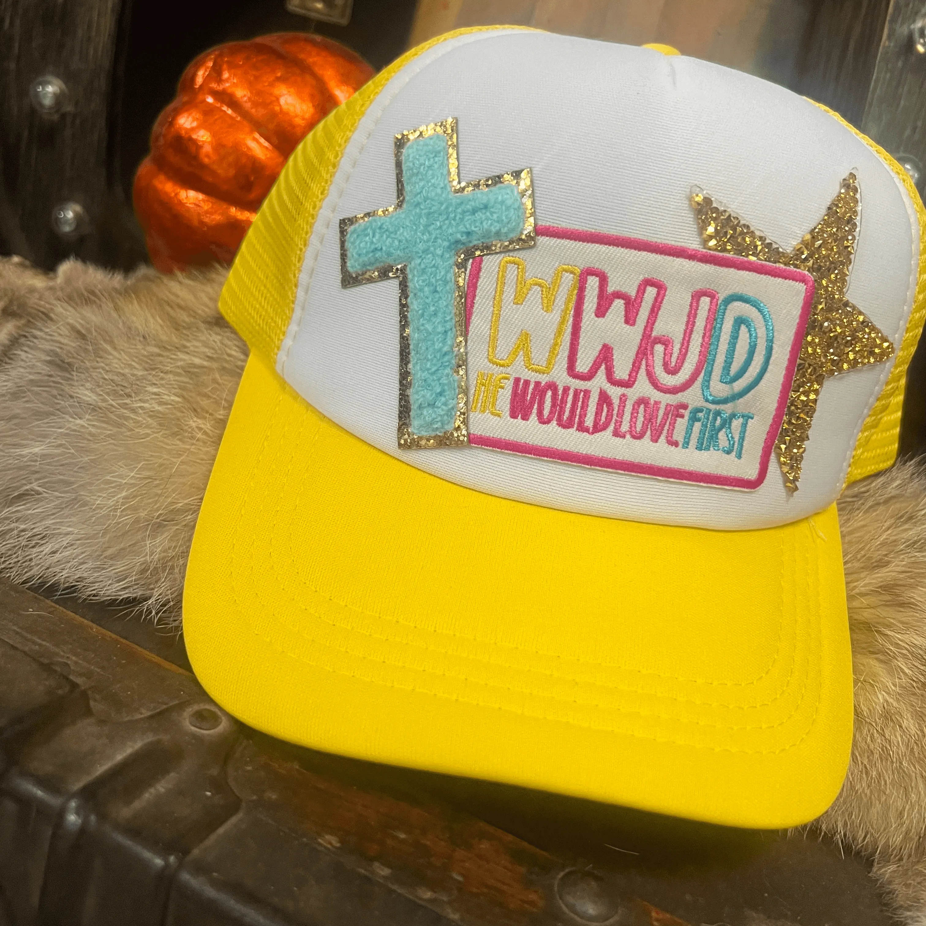 Yellow WWJD Custom Trucker Hat